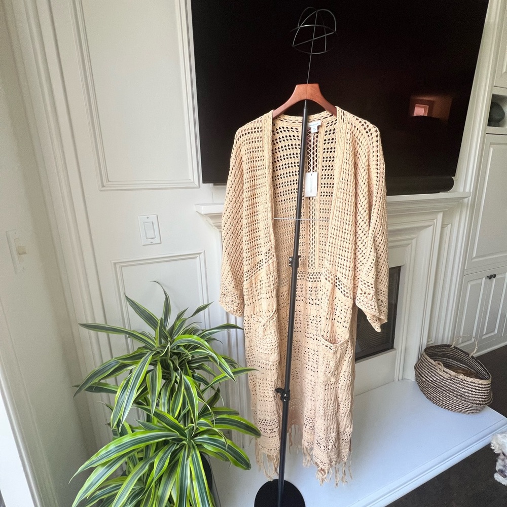 Sundance Cotton Crochet Duster Cardigan Boho Fringe XXL